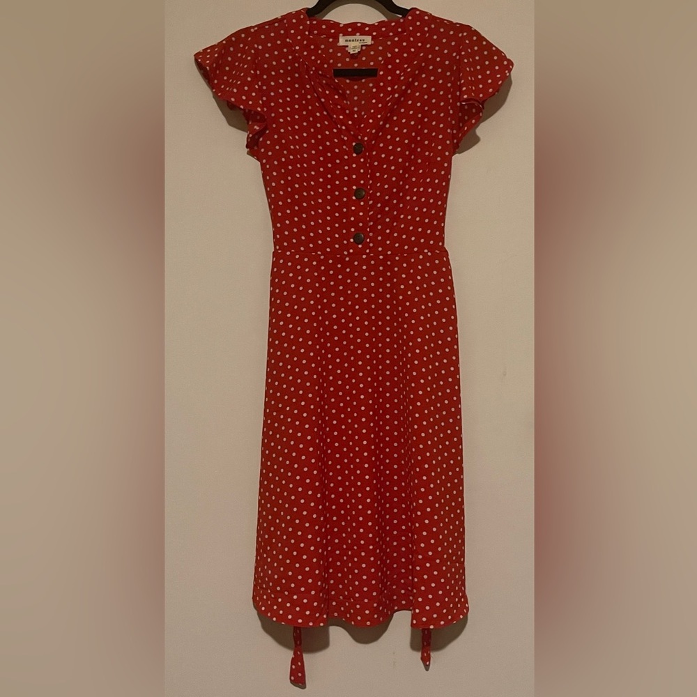 Monteau Red Dress w/ White Polka Dots